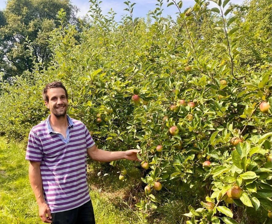 Thomas, troisième génération, dans les vergers de l'exploitation