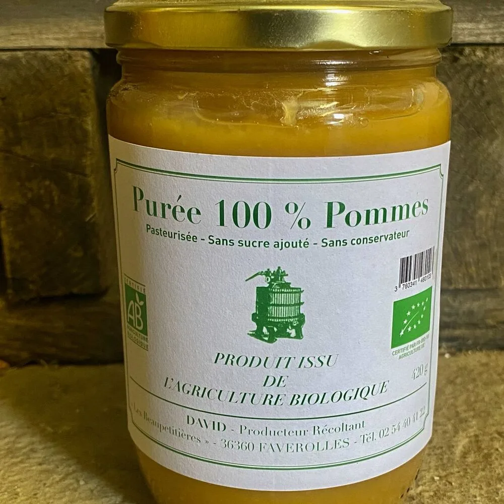 Pot de compote de pomme bio 500 g du Verger de Faverolles